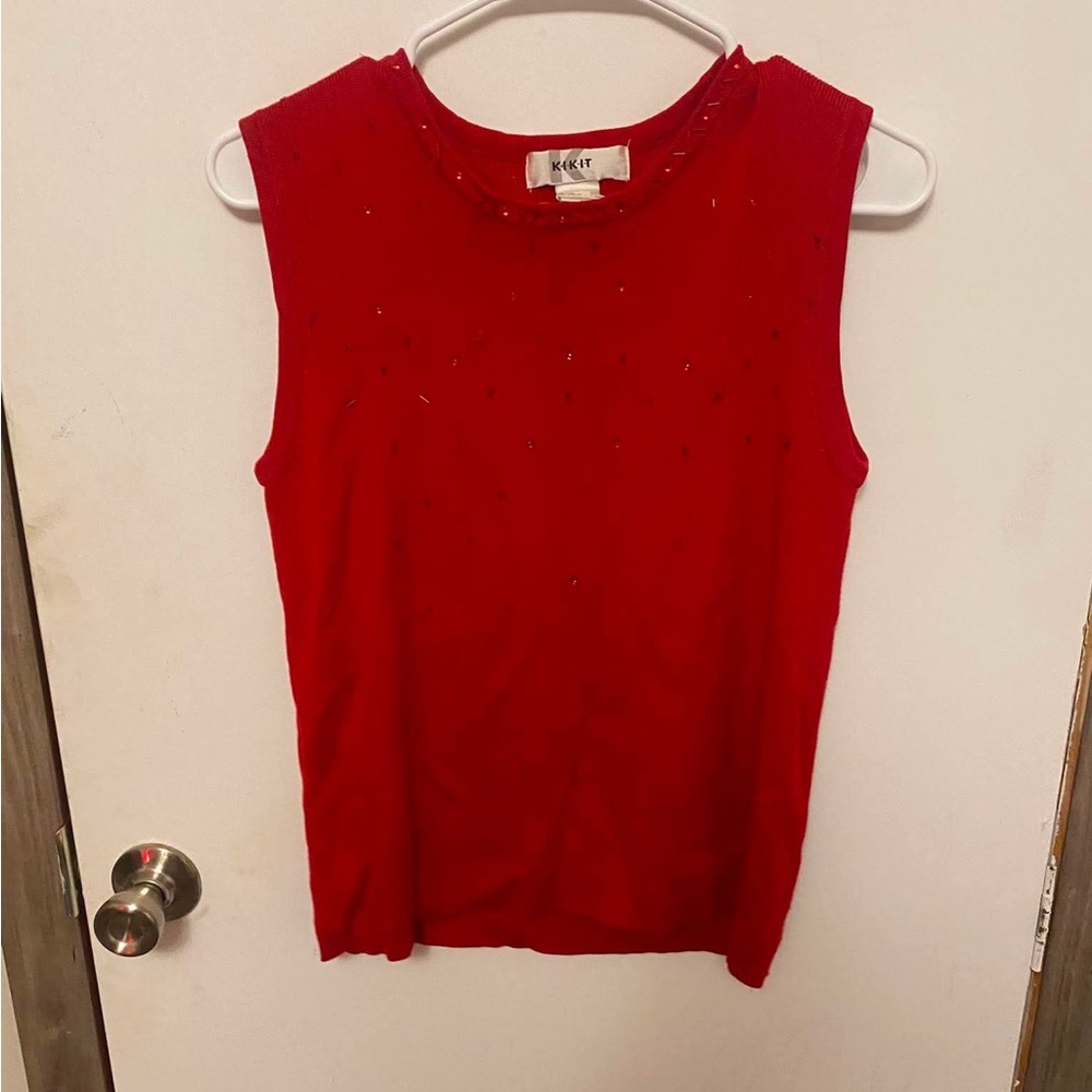 Koret Red Sleeveless Beaded Knit Tank Top